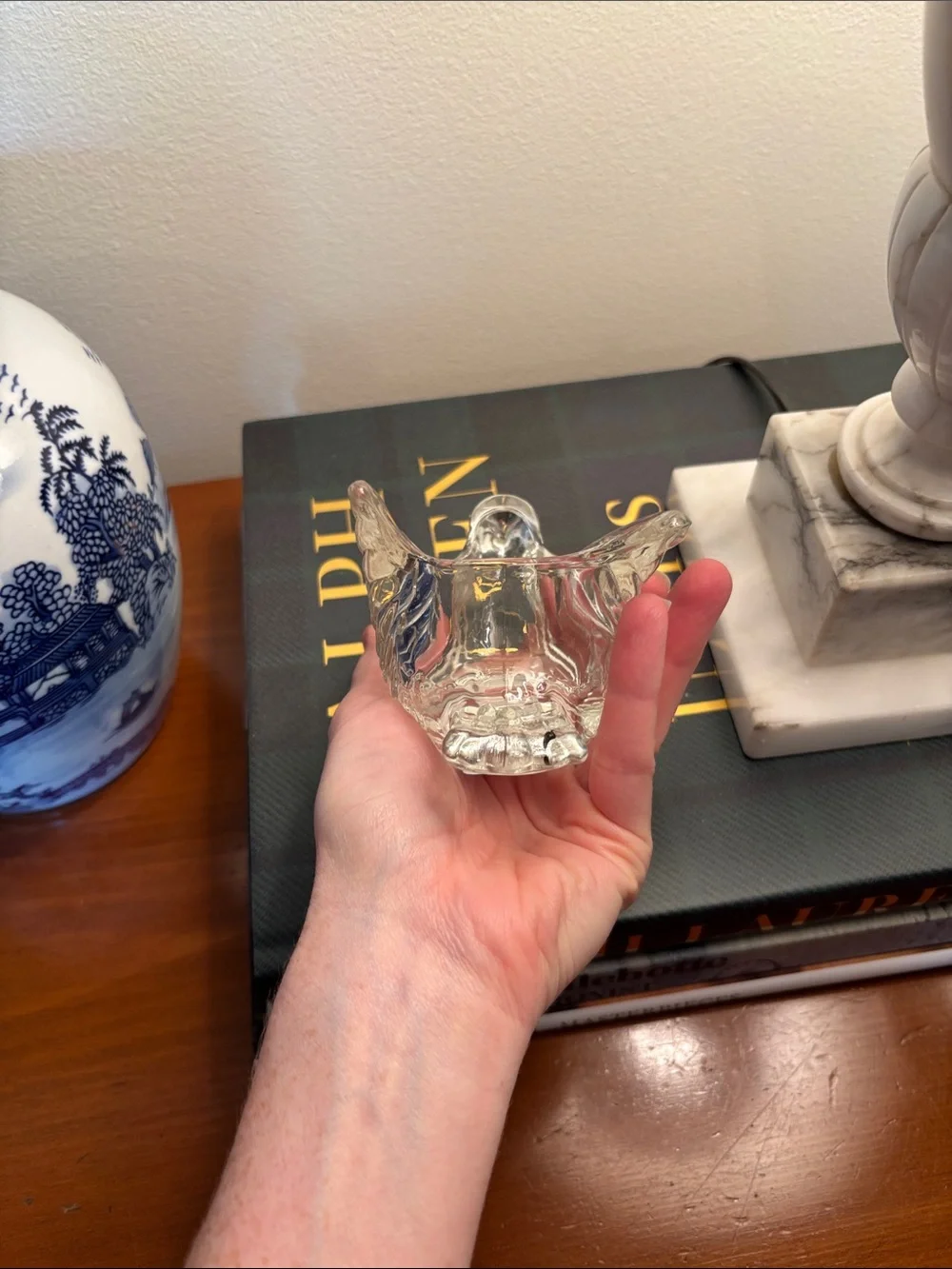 Vintage 70’s Avon Clear Glass Dove Bird Match Holder Candle Holder Trinket
